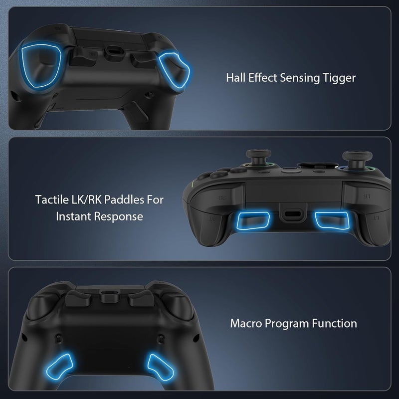 ROTOMOON HD151-S Wireless Game Controller with 7 Colors LED Lighting Compatible with Xbox One S/X, Xbox Series S/X, with 2.4G Wireless Adapter, 3.5mm Audio Jack Gaming Gamepad, Turbo/Programmable - Image 4